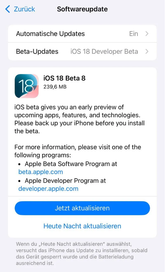 石龙镇苹果手机维修分享苹果 iOS / iPadOS 18 开发者预览版 Beta 8 发布 